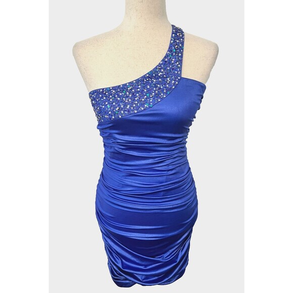 ISSUE NEW YORK Evening Bodycon Mini Dress Women's 2 Periwinkle One Shoulder Y2K - Picture 2 of 14